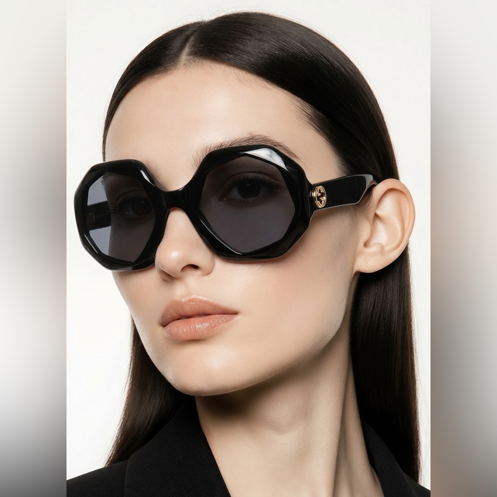 NEW GUCCI GG1242S 001 OVERSIZED ROUND WOMEN’S SUNGLASSES GUCCI GG1242S BLACK - Picture 6 of 13